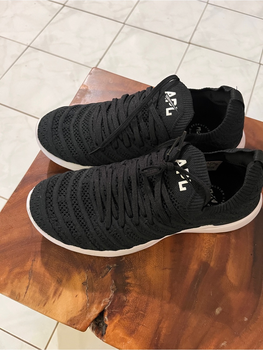 APL Women's Black Knit Athletic Sneakers with White Soles